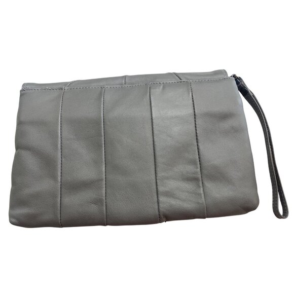 Gray Genuine Leather Clutch Wristlet Purse With Snap Closure & Interior Zipper P - Picture 2 of 7